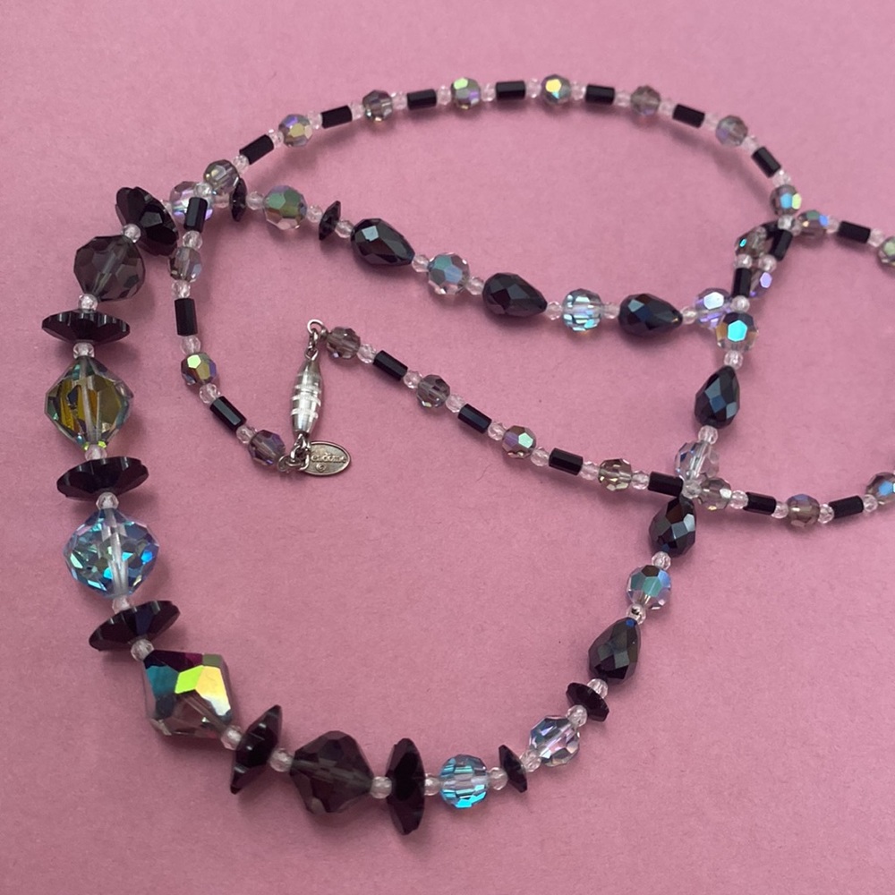 VENDOME Crystal Necklace Black White Gray Aurora Borealis Beads